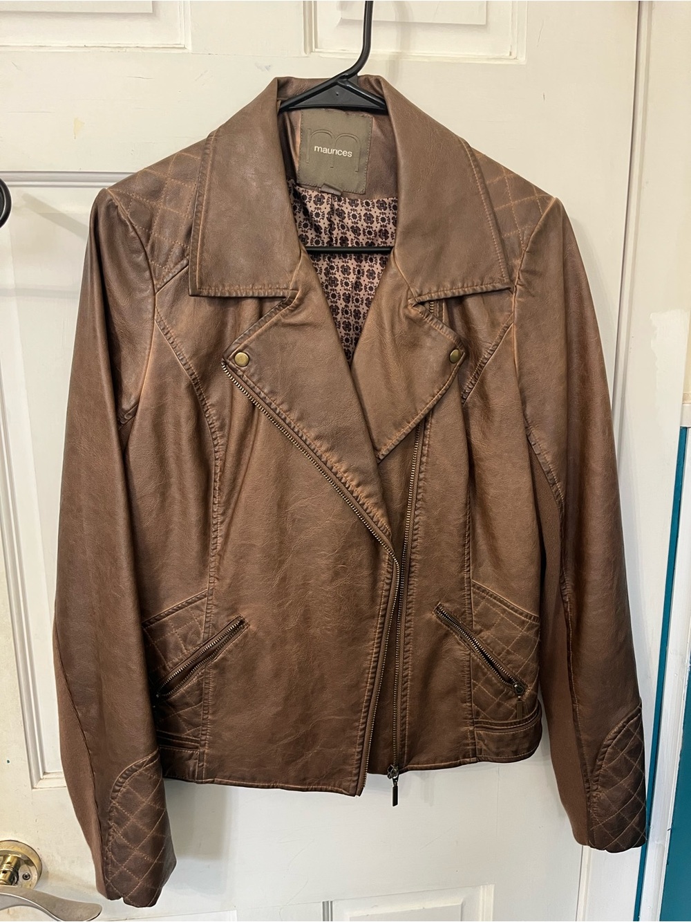 Maurices Brown Faux Leather Asymmetrical Zip Jacket